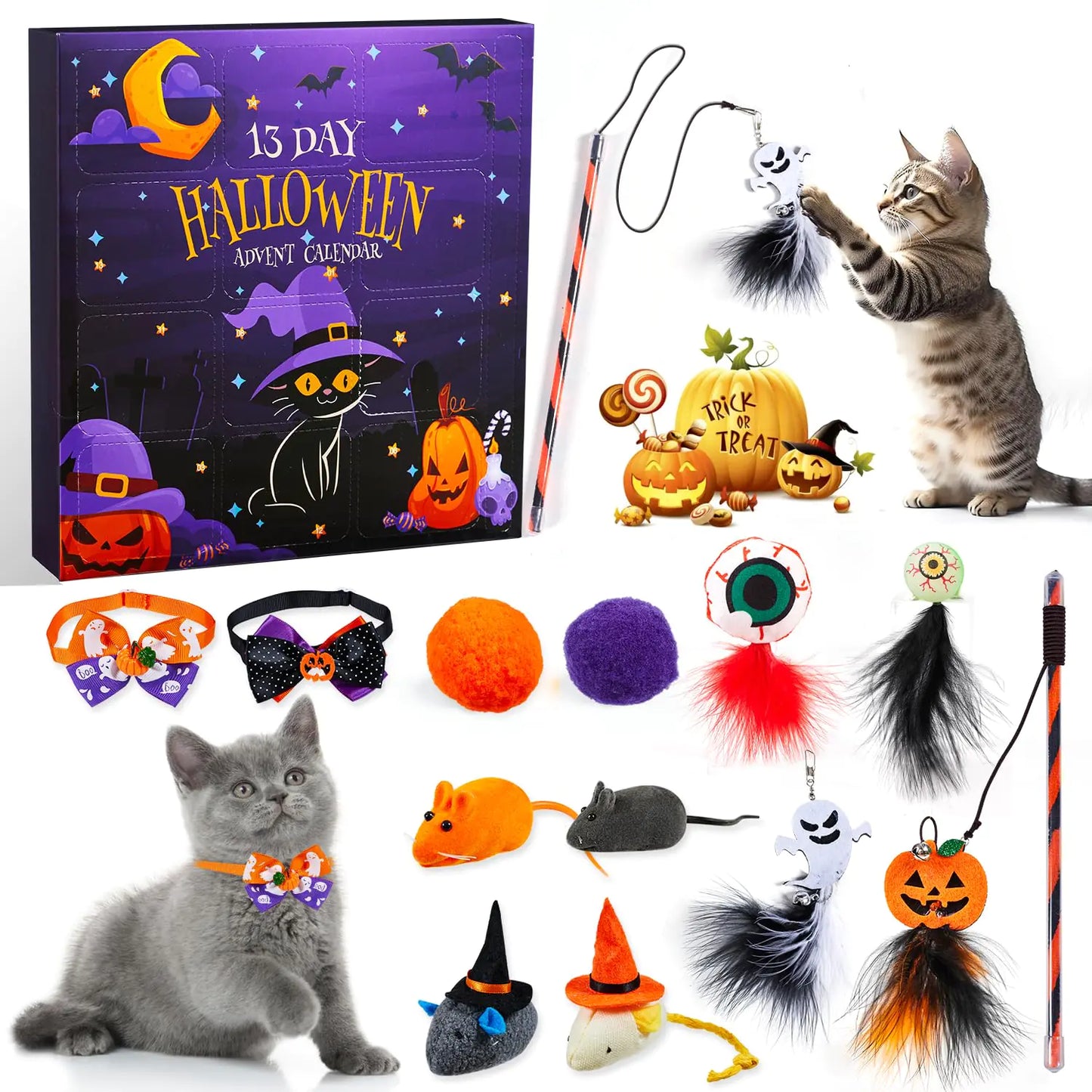 Halloween Cat Advent Calendar 13 Day Cat Halloween Toys Countdown Calendar with Assorted Cat Toys Kitten Halloween Gifts