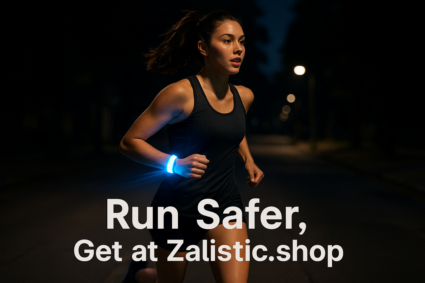 Add the word " Run Safer, Get at Zalistic.shop " toward the bottom of the image