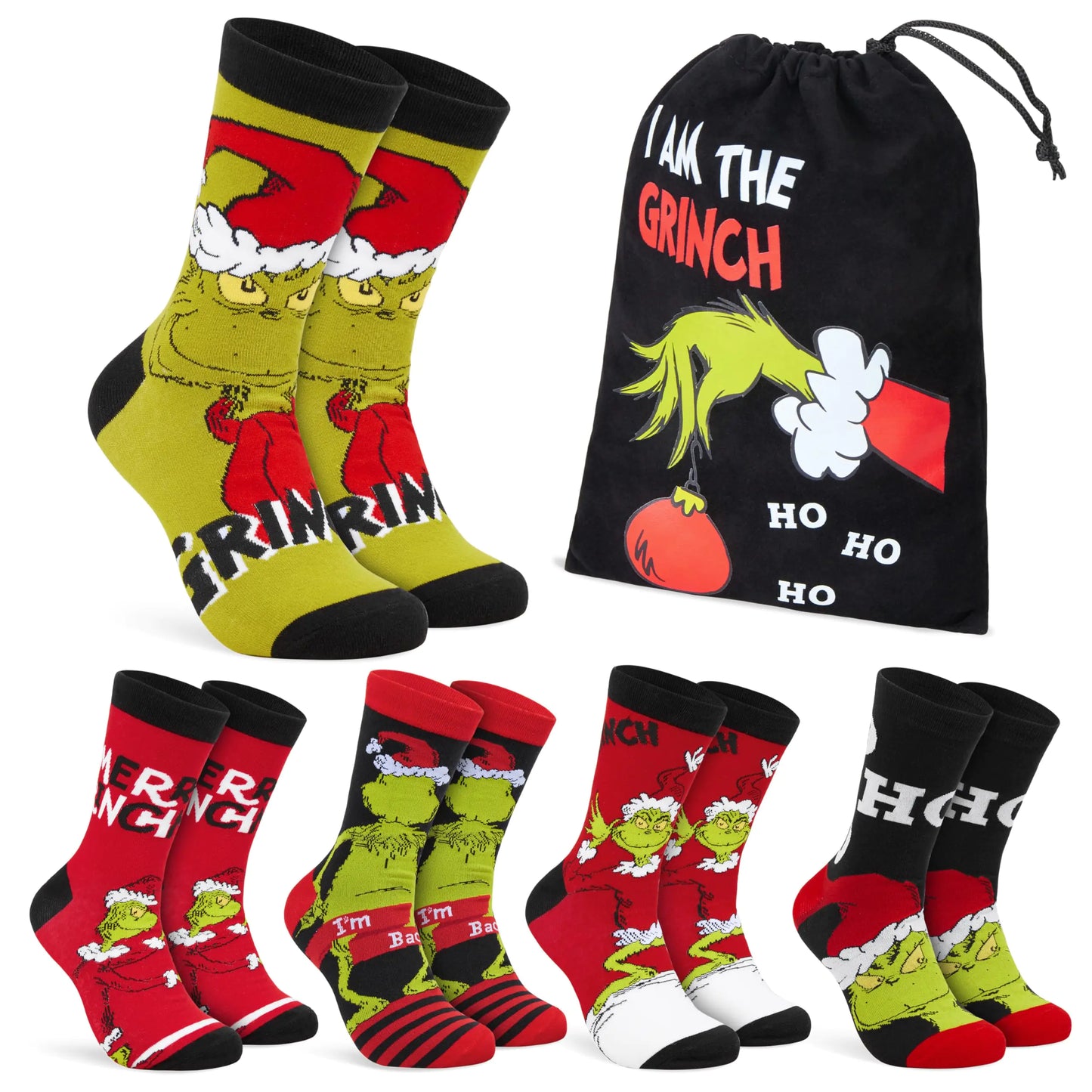 The Grinch Style Socks for Christmas Holiday Multipack Gifts