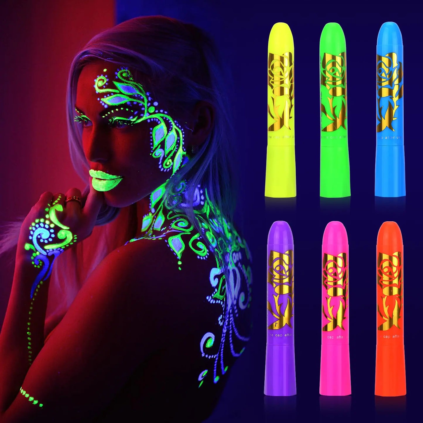 Glow in the dark body neon face paint 6pcs UV Crayon Kit