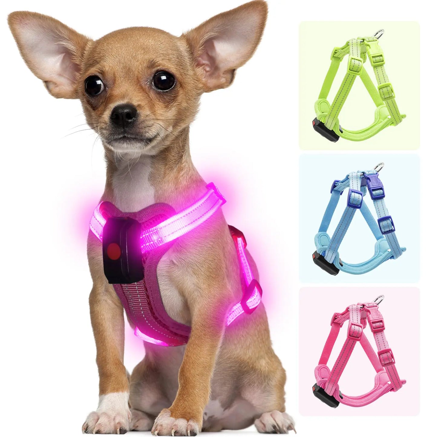 LED Dog Vest Harness Adjustable Illuminated Glow in Dark Harness for Puppy Night Safety!