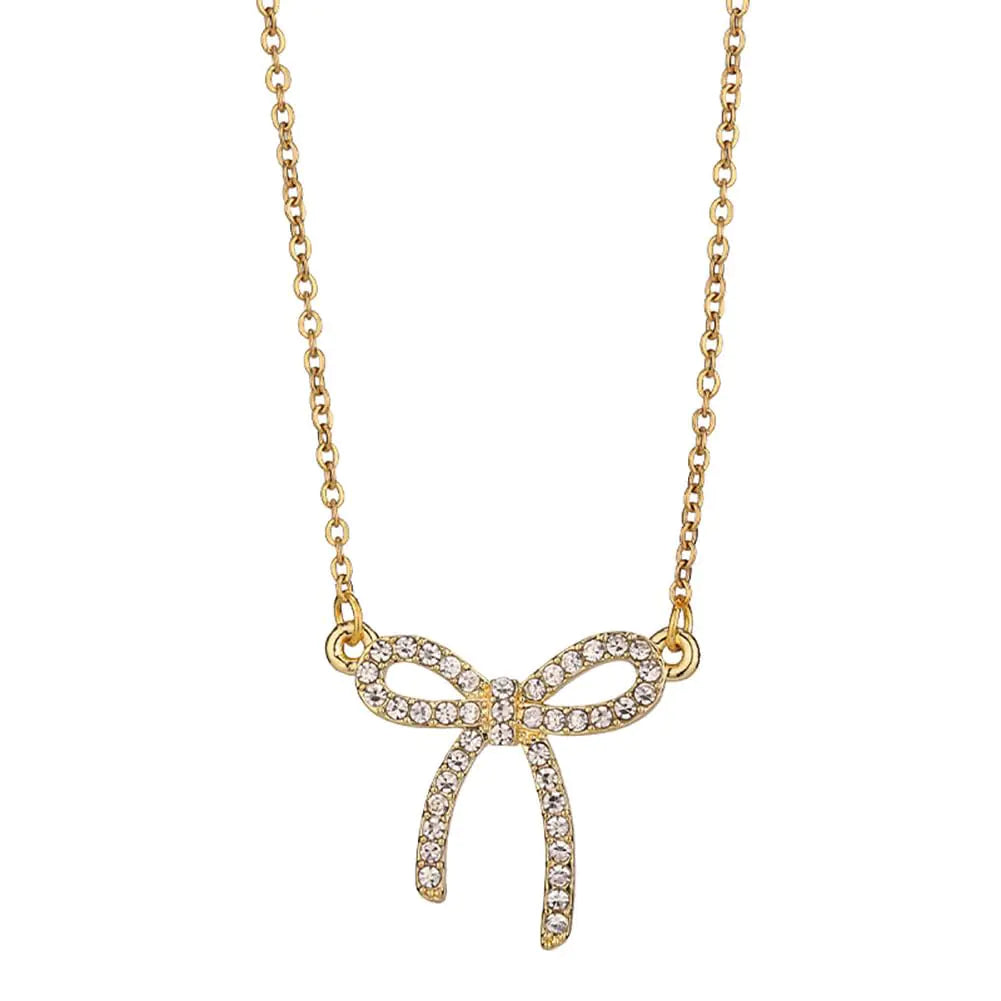 Crystal Bowknot Pendant Necklace for Women 14K Gold Rhinestone Bow!
