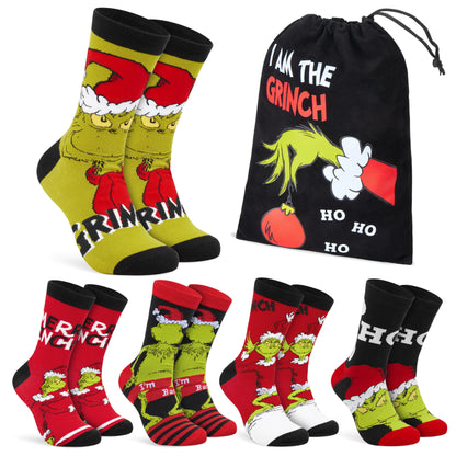 The Grinch Style Socks for Christmas Holiday Multipack Gifts