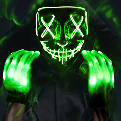Fun Halloween Mask Glowing Gloves for Halloween Costume Cosplay Party Led Light Up Scary Masks for Halloween Party (Green)