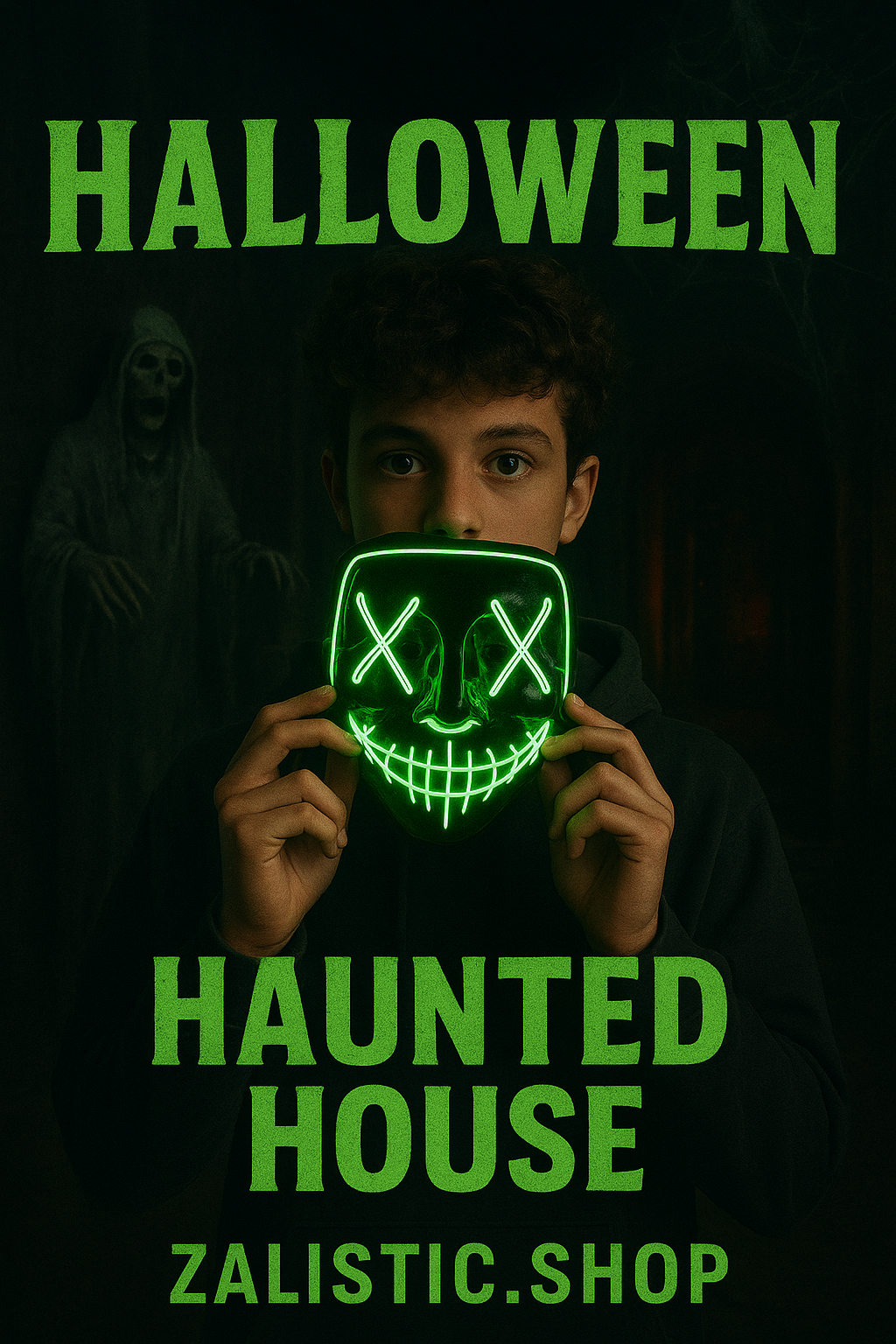 Fun Halloween Mask Glowing Gloves for Halloween Costume Cosplay Party Led Light Up Scary Masks for Halloween Party (Green)