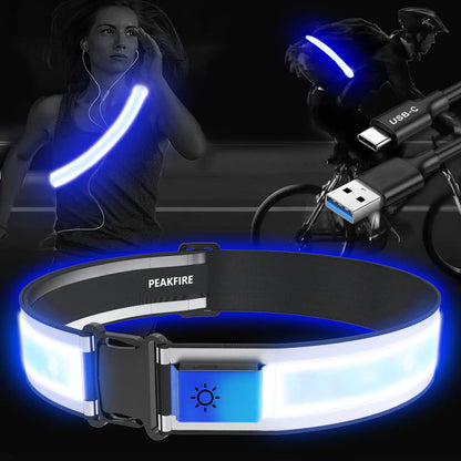 High Visibility USB-C Rechargeable LED Running Lights for Runners by PeakFire, Reflective LED Light for Walking at Night