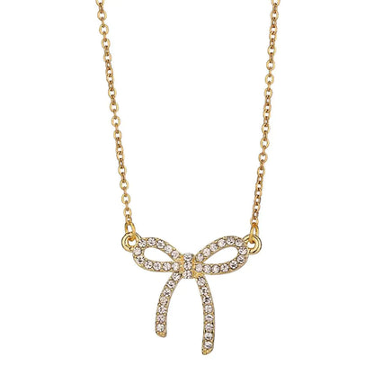 Crystal Bowknot Pendant Necklace for Women 14K Gold Rhinestone Bow!
