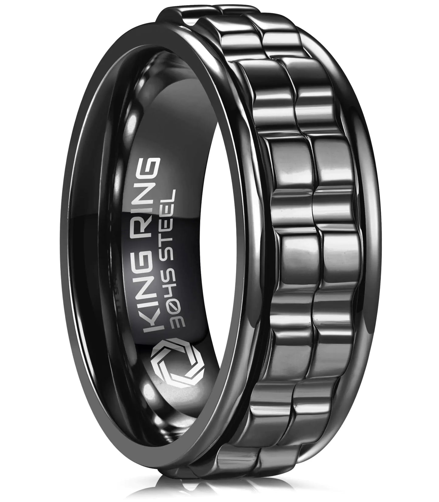 King Ring 8mm Wide Gear Spinner Ring – Ultra Polished Heavy Fidget Ring
