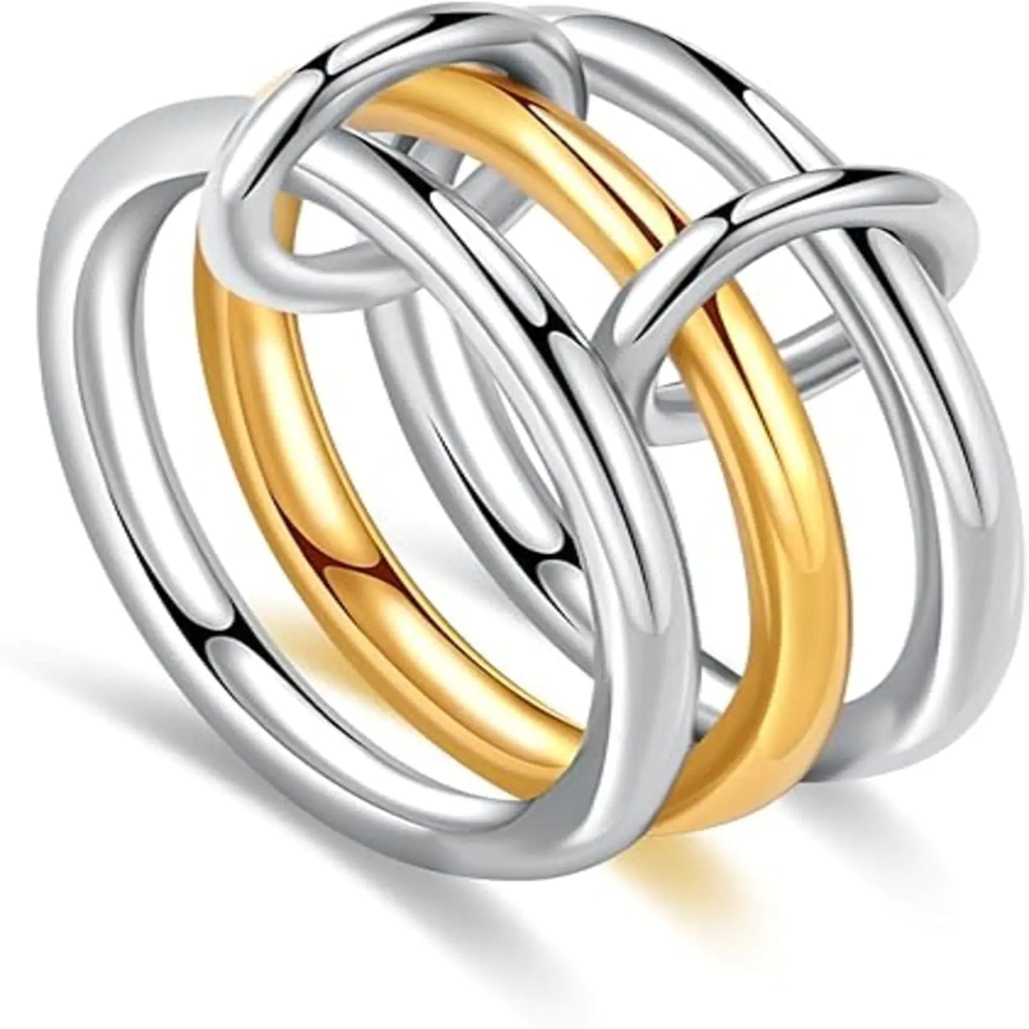 Gold Silver Interlocking Ring Stacking Link Connected Rings