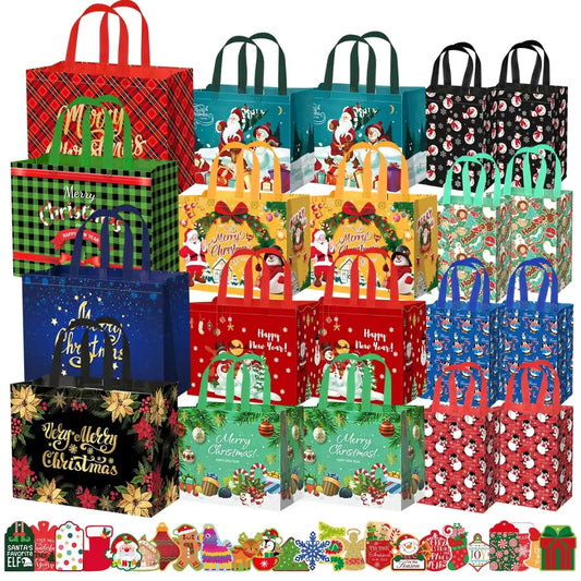 20 Pack Christmas Gift Bags Assorted Sizes with 24 Christmas Gift Tags!
